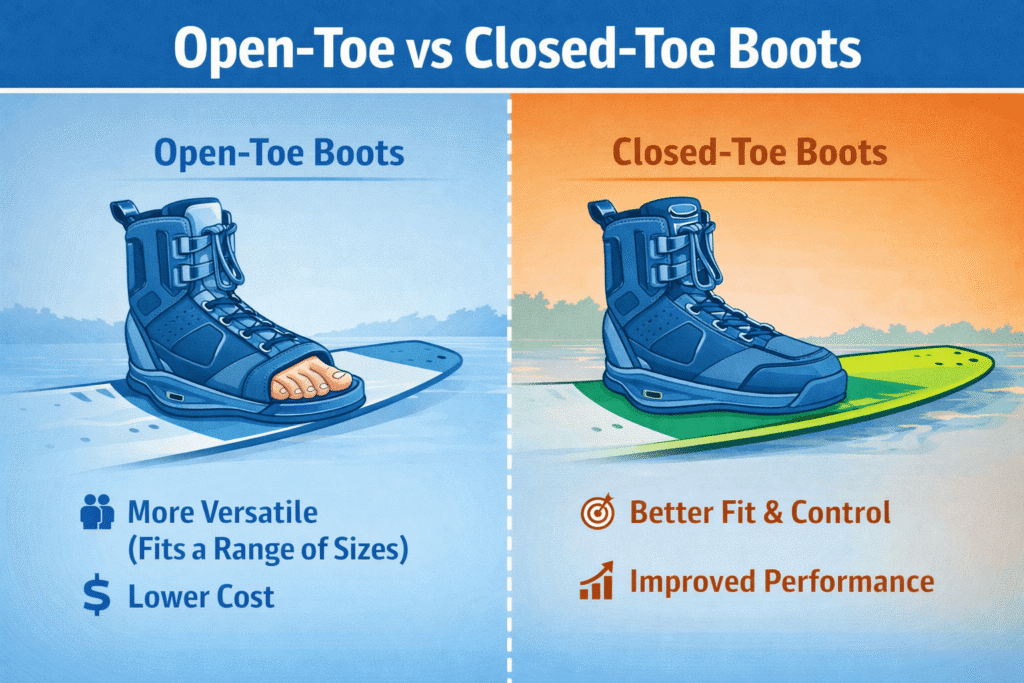 Wakeboard saapa tüübid lahtise ninaga ja kinnise ninaga close toed and open toe